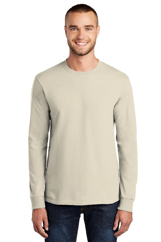 casual short sleeve t-shirt for home -Port & Company Mens Essential Long Sleeve Crewneck T-Shirt - Natural