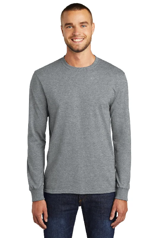 loose fit short sleeve shirt for men -Port & Company Mens Core Long Sleeve Crewneck T-Shirt - Heather Grey