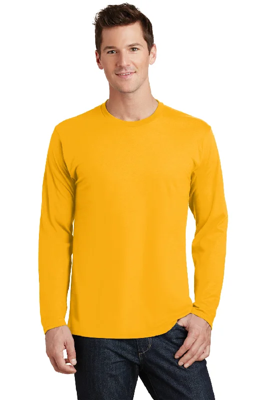 short sleeve t-shirt with fun prints -Port & Company Mens Fan Favorite Long Sleeve Crewneck T-Shirt - Bright Gold