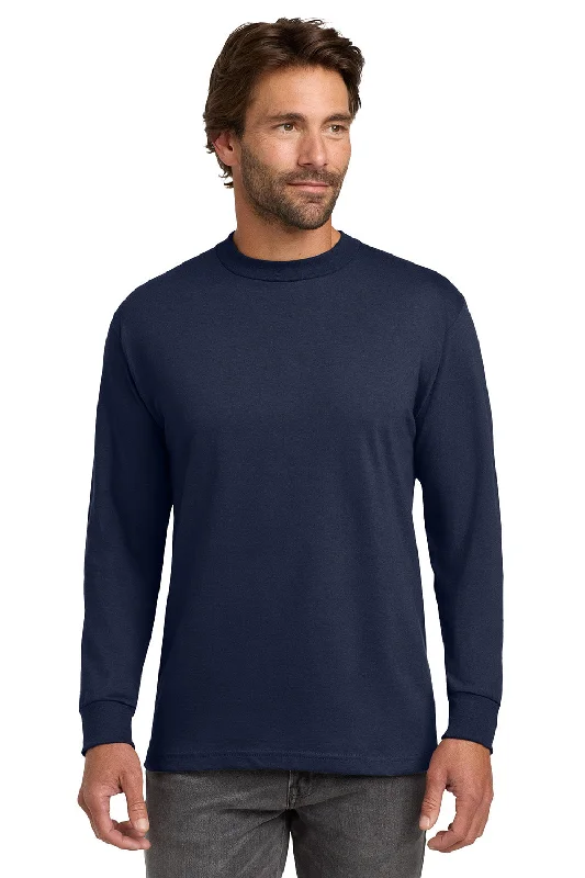 chic short sleeve t-shirt -Hanes Mens Beefy-T Long Sleeve Crewneck T-Shirt - Navy Blue