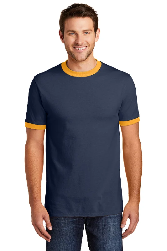 colorful short sleeve t-shirt for summer -Port & Company Mens Core Ringer Short Sleeve Crewneck T-Shirt - Navy Blue/Gold