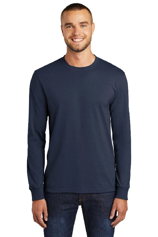 short sleeve denim shirt -Port & Company Mens Core Long Sleeve Crewneck T-Shirt - Navy Blue