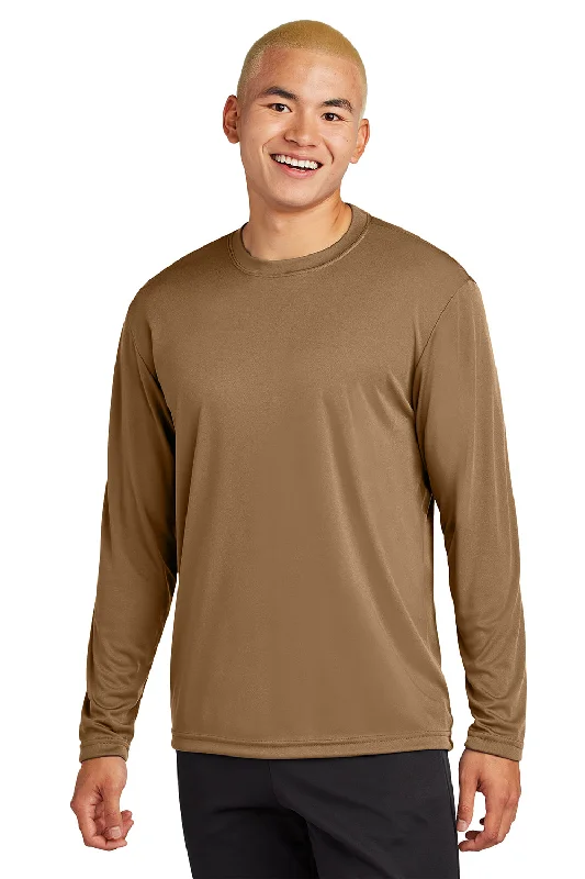 short sleeve printed shirt for men -Sport-Tek Mens Competitor Moisture Wicking Long Sleeve Crewneck T-Shirt - Woodland Brown