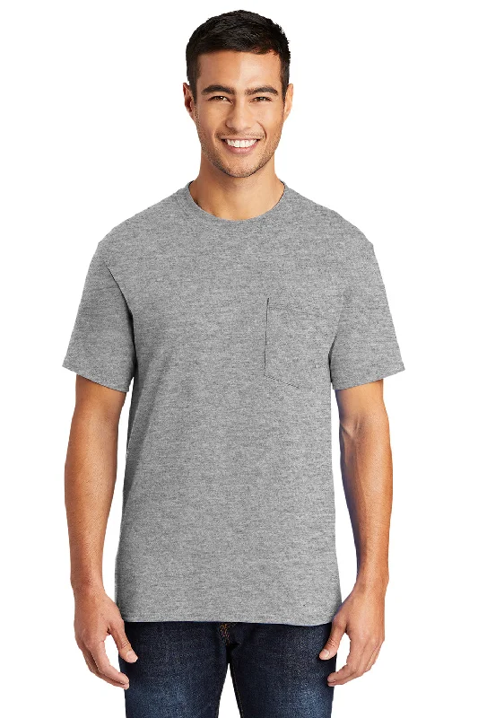 stylish short sleeve shirt for teens -Port & Company Mens Core Short Sleeve Crewneck T-Shirt w/ Pocket - Heather Grey