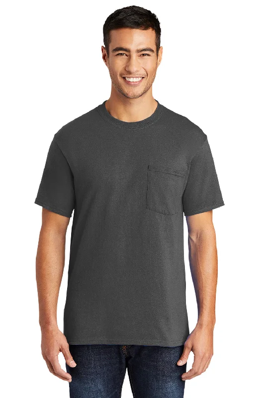 short sleeve sportswear t-shirt -Port & Company Mens Core Short Sleeve Crewneck T-Shirt w/ Pocket - Charcoal Grey