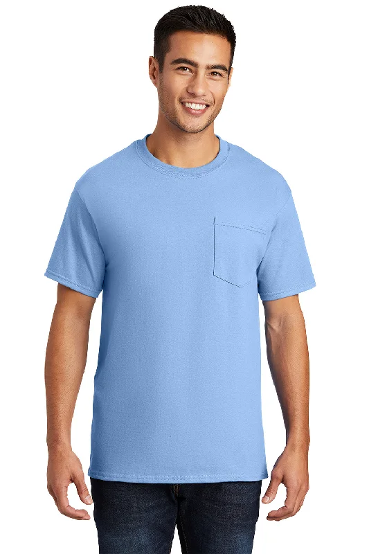 durable short sleeve t-shirt for men -Port & Company Mens Essential Short Sleeve Crewneck T-Shirt w/ Pocket - Light Blue