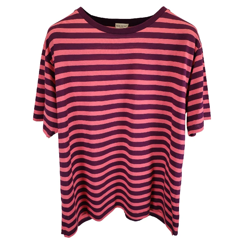 cool short sleeve t-shirt designs -Saint Laurent Striped Crewneck T-Shirt in Multicolor Cotton