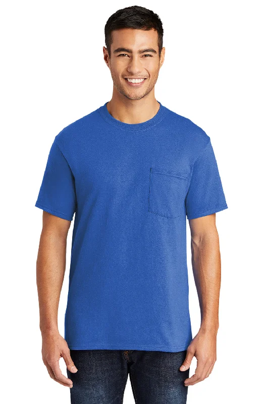 slim cut short sleeve shirt -Port & Company Mens Core Short Sleeve Crewneck T-Shirt w/ Pocket - Royal Blue