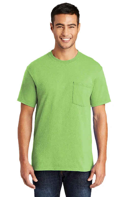 lightweight short sleeve shirt for women -Port & Company Mens Core Short Sleeve Crewneck T-Shirt w/ Pocket - Lime Green