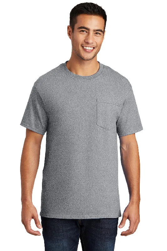 cozy short sleeve t-shirt for winter -Port & Company Mens Essential Short Sleeve Crewneck T-Shirt w/ Pocket - Heather Grey