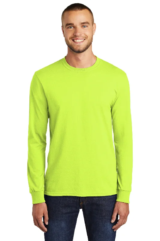 short sleeve long-sleeve hybrid t-shirt -Port & Company Mens Core Long Sleeve Crewneck T-Shirt - Safety Green