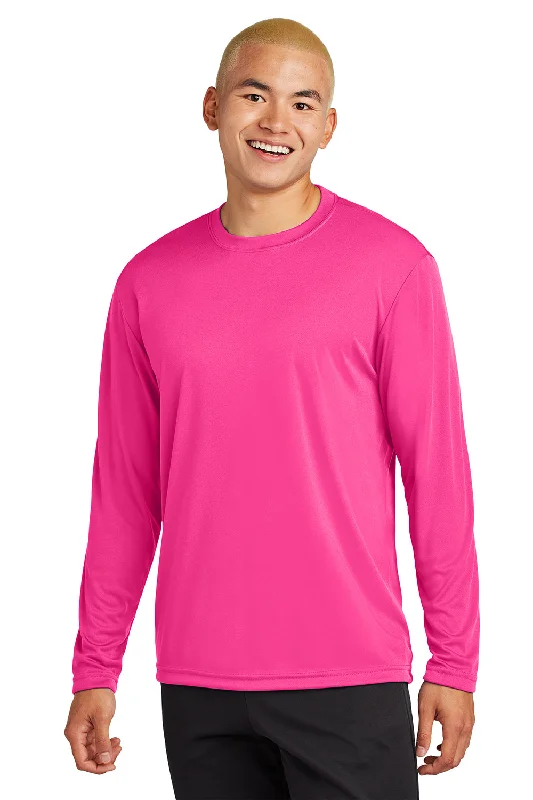 short sleeve denim shirt -Sport-Tek Mens Competitor Moisture Wicking Long Sleeve Crewneck T-Shirt - Neon Pink