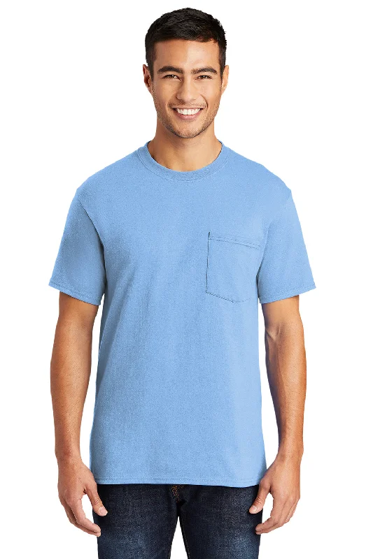 premium quality short sleeve shirt -Port & Company Mens Core Short Sleeve Crewneck T-Shirt w/ Pocket - Light Blue