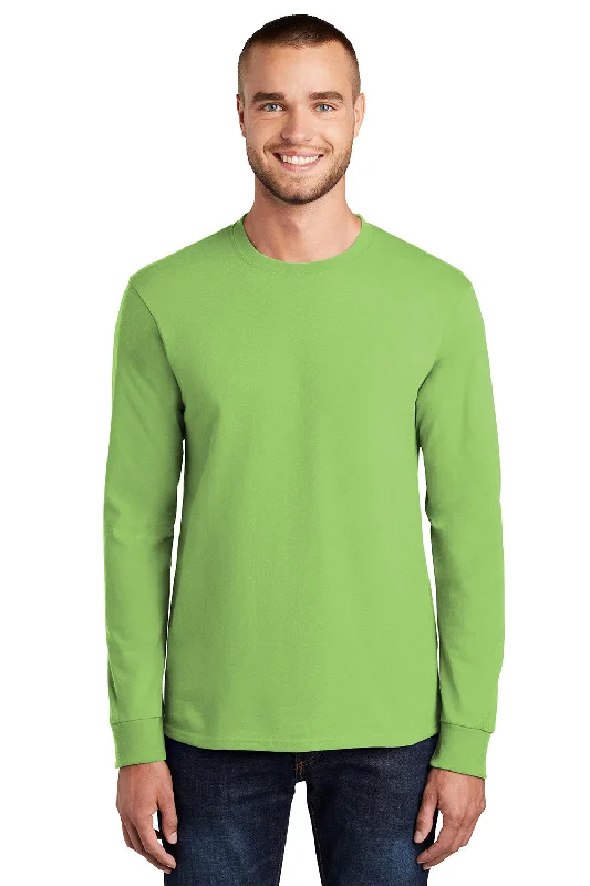 short sleeve cotton shirt for men -Port & Company Mens Essential Long Sleeve Crewneck T-Shirt - Lime Green