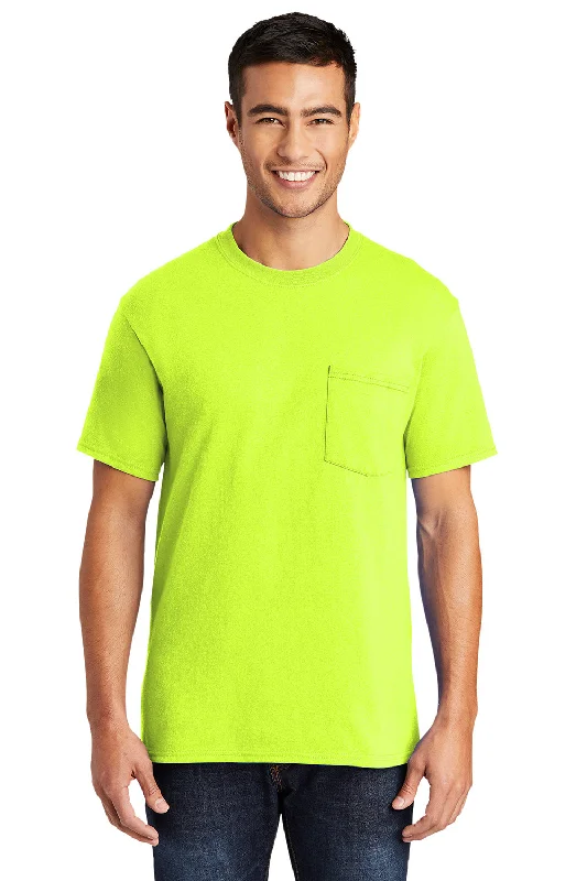 short sleeve t-shirt for layering -Port & Company Mens Core Short Sleeve Crewneck T-Shirt w/ Pocket - Safety Green