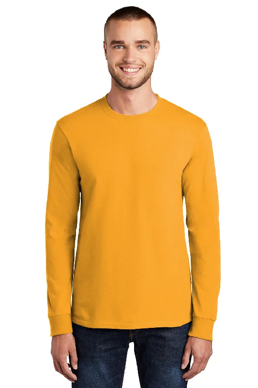 casual wear short sleeve t-shirt -Port & Company Mens Essential Long Sleeve Crewneck T-Shirt - Gold