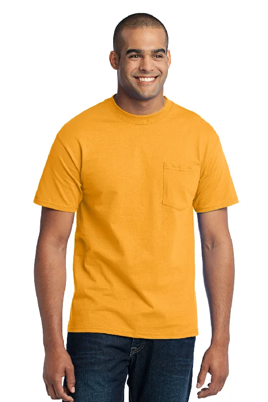 short sleeve performance t-shirt for sports -Port & Company Mens Core Short Sleeve Crewneck T-Shirt w/ Pocket - Gold - Closeout