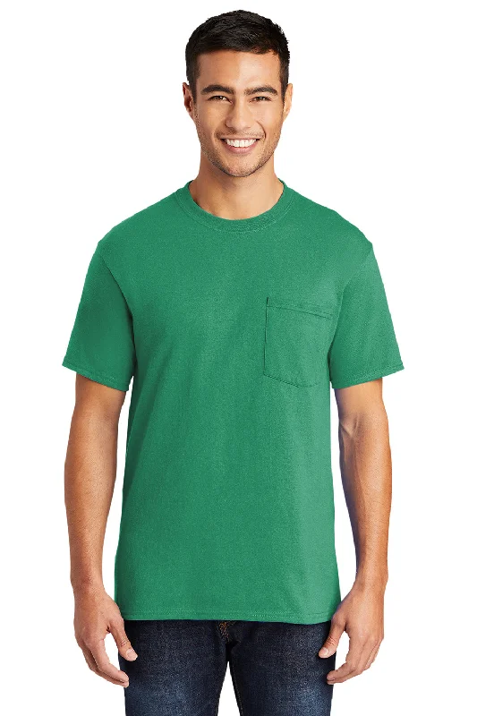 comfortable short sleeve workout shirt -Port & Company Mens Core Short Sleeve Crewneck T-Shirt w/ Pocket - Kelly Green