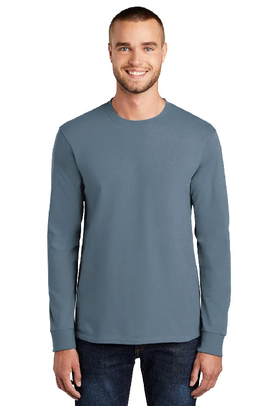 oversized t-shirt for summer -Port & Company Mens Essential Long Sleeve Crewneck T-Shirt - Stonewashed Blue