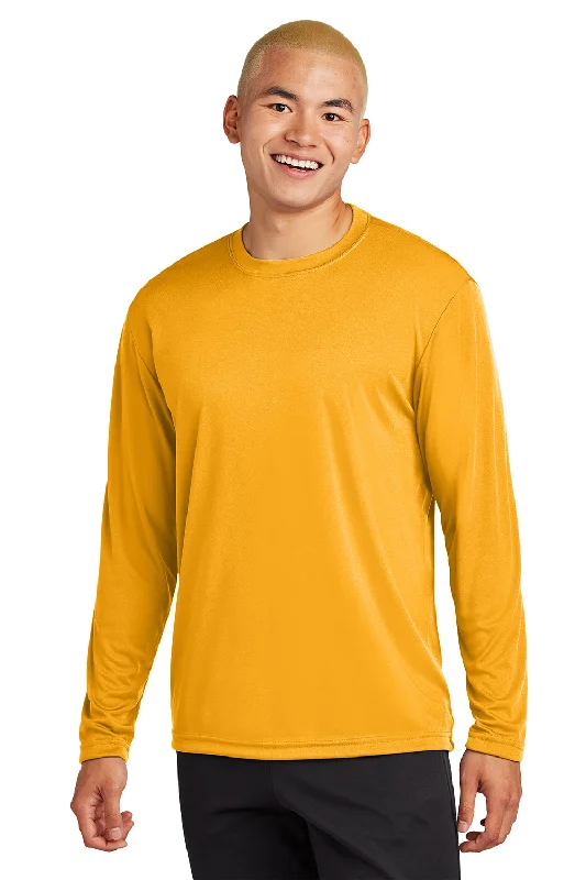 loose fit short sleeve shirt -Sport-Tek Mens Competitor Moisture Wicking Long Sleeve Crewneck T-Shirt - Gold