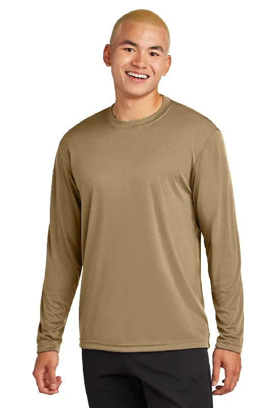 stylish short sleeve shirt for men -Sport-Tek Mens Competitor Moisture Wicking Long Sleeve Crewneck T-Shirt - Coyote Brown