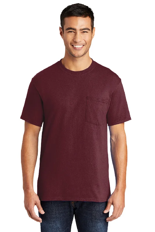 oversized short sleeve shirt for men -Port & Company Mens Core Short Sleeve Crewneck T-Shirt w/ Pocket - Athletic Maroon