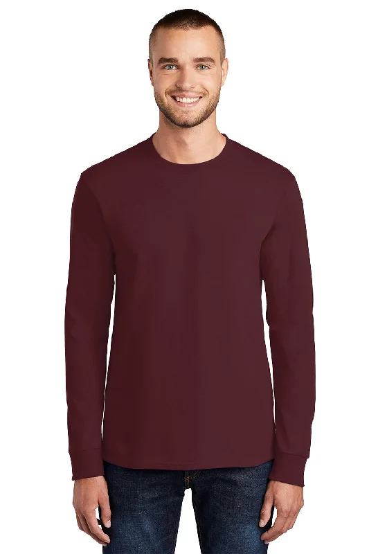 short sleeve t-shirt for travel adventures -Port & Company Mens Essential Long Sleeve Crewneck T-Shirt - Athletic Maroon