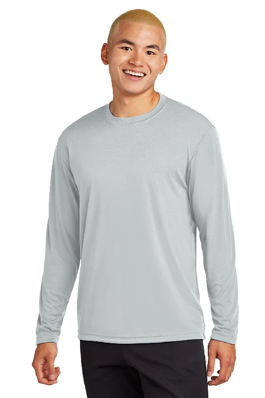 casual short sleeve shirt for men -Sport-Tek Mens Competitor Moisture Wicking Long Sleeve Crewneck T-Shirt - Silver Grey