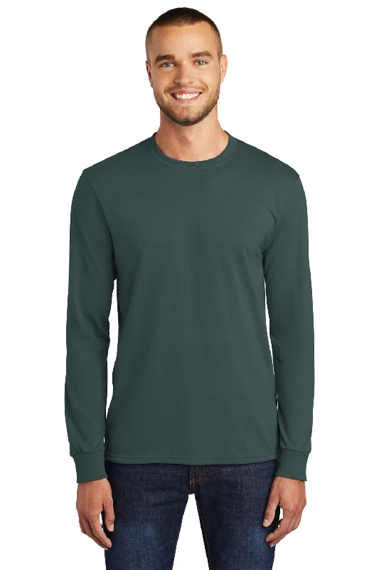 short sleeve t-shirt for gym -Port & Company Mens Core Long Sleeve Crewneck T-Shirt - Dark Green