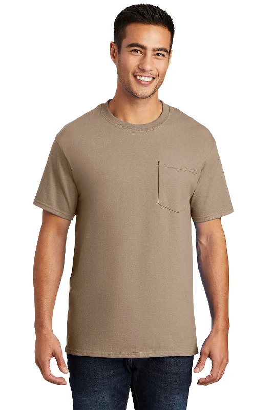 comfortable short sleeve workout shirt -Port & Company Mens Essential Short Sleeve Crewneck T-Shirt w/ Pocket - Sand