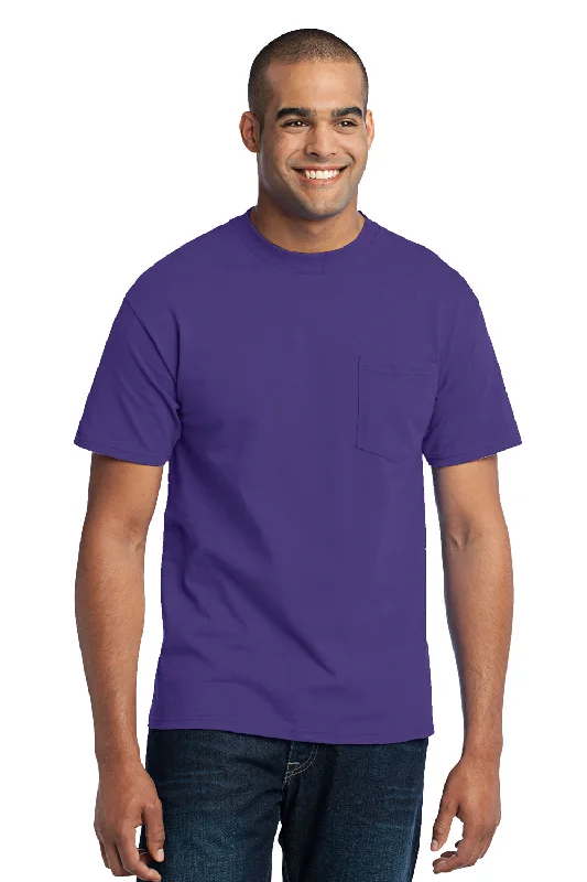 trendy short sleeve athletic shirt -Port & Company Mens Core Short Sleeve Crewneck T-Shirt w/ Pocket - Purple - Closeout