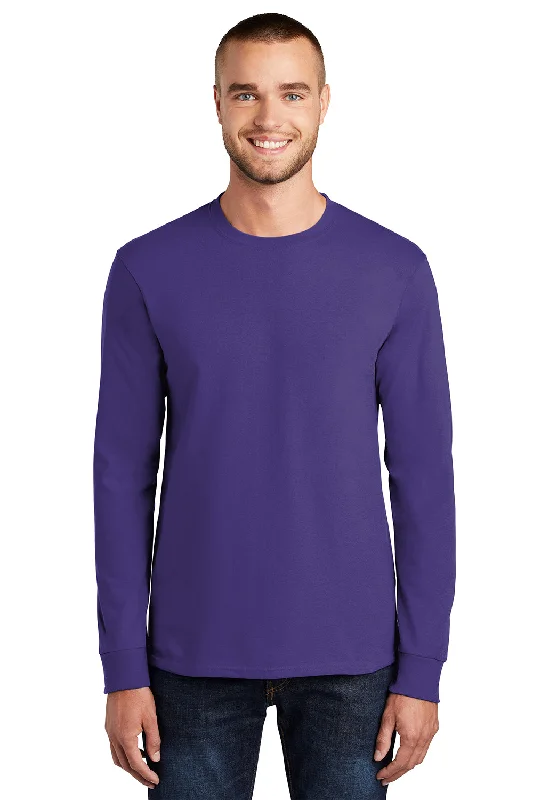 plus size short sleeve shirt for men -Port & Company Mens Essential Long Sleeve Crewneck T-Shirt - Purple