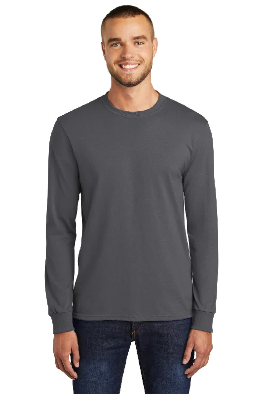 cool print short sleeve t-shirt for men -Port & Company Mens Core Long Sleeve Crewneck T-Shirt - Charcoal Grey