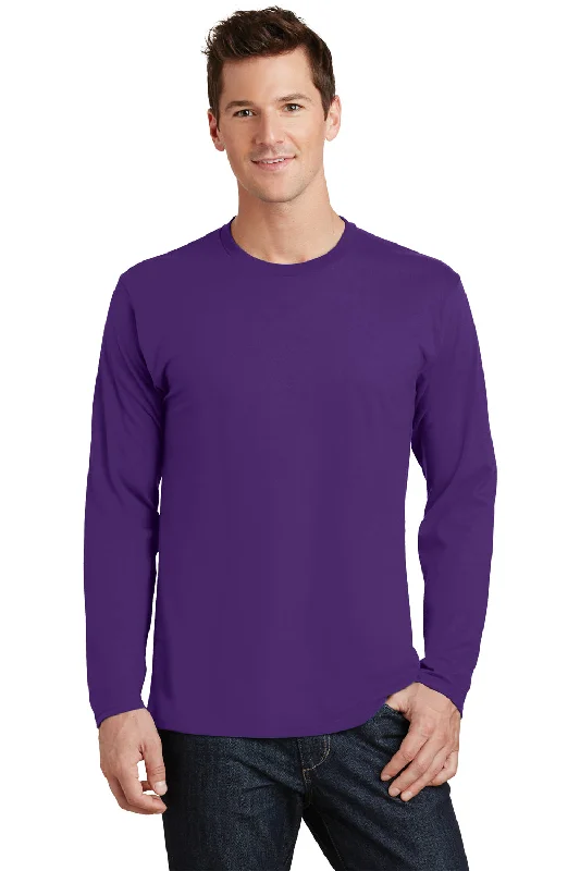 embroidered short sleeve t-shirt -Port & Company Mens Fan Favorite Long Sleeve Crewneck T-Shirt - Team Purple