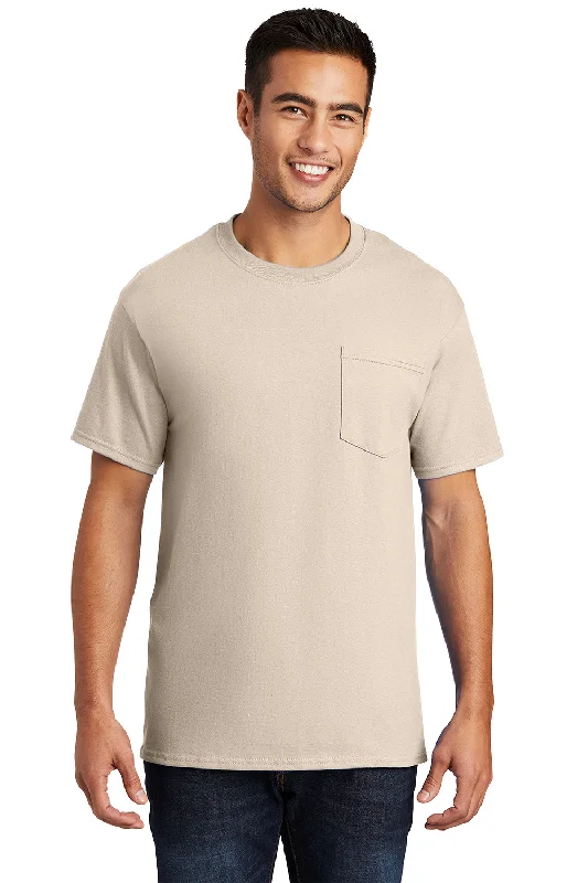 trendy loose fit short sleeve shirt -Port & Company Mens Essential Short Sleeve Crewneck T-Shirt w/ Pocket - Natural