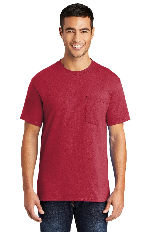 short sleeve t-shirt with unique designs -Port & Company Mens Core Short Sleeve Crewneck T-Shirt w/ Pocket - Red