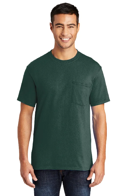 short sleeve t-shirt for yoga -Port & Company Mens Core Short Sleeve Crewneck T-Shirt w/ Pocket - Dark Green