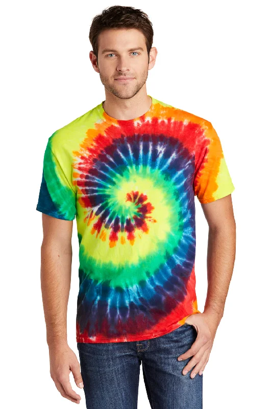 short sleeve polo shirt -Port & Company Mens Tie-Dye Short Sleeve Crewneck T-Shirt - Rainbow