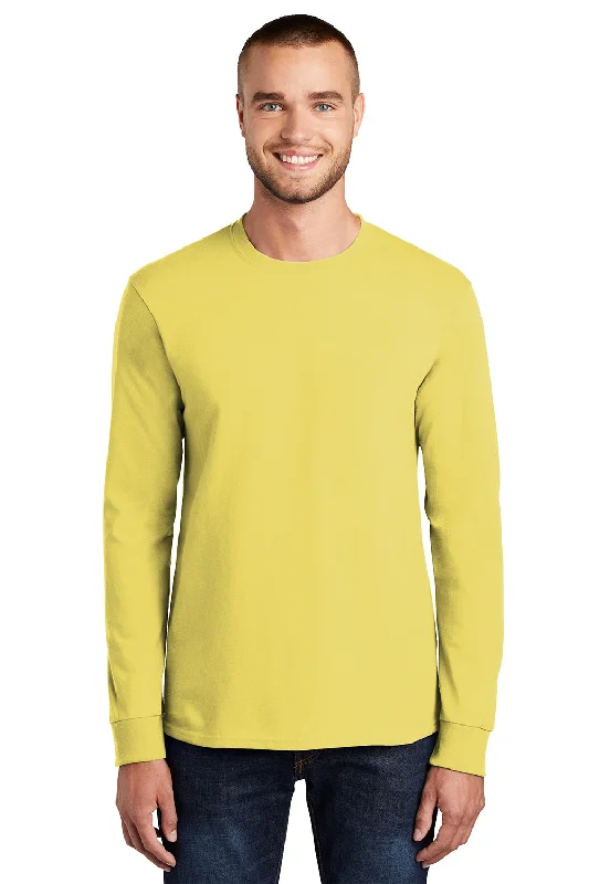 custom short sleeve t-shirt -Port & Company Mens Essential Long Sleeve Crewneck T-Shirt - Yellow