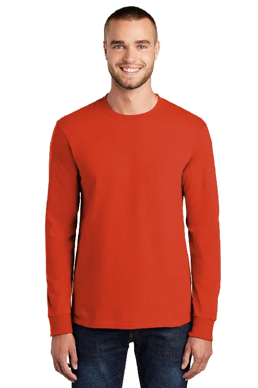 men’s casual short sleeve shirts -Port & Company Mens Essential Long Sleeve Crewneck T-Shirt - Orange