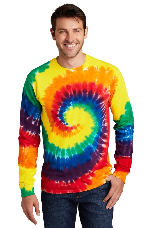 short sleeve hoodie t-shirt -Port & Company Mens Tie-Dye Long Sleeve Crewneck T-Shirt - Rainbow