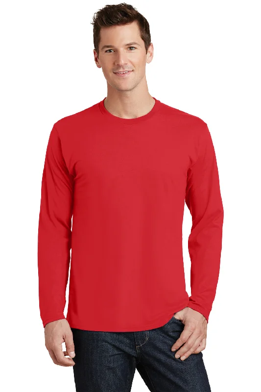 oversized t-shirt for summer -Port & Company Mens Fan Favorite Long Sleeve Crewneck T-Shirt - Bright Red