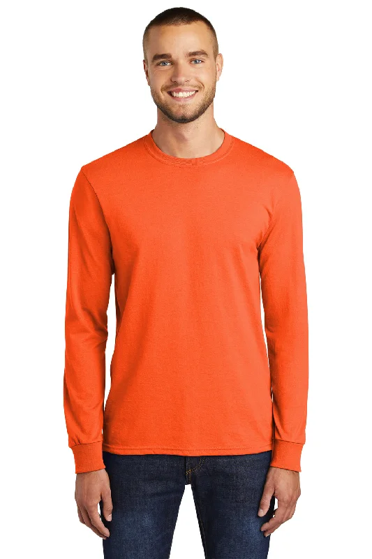 short sleeve button-down shirt -Port & Company Mens Core Long Sleeve Crewneck T-Shirt - Safety Orange