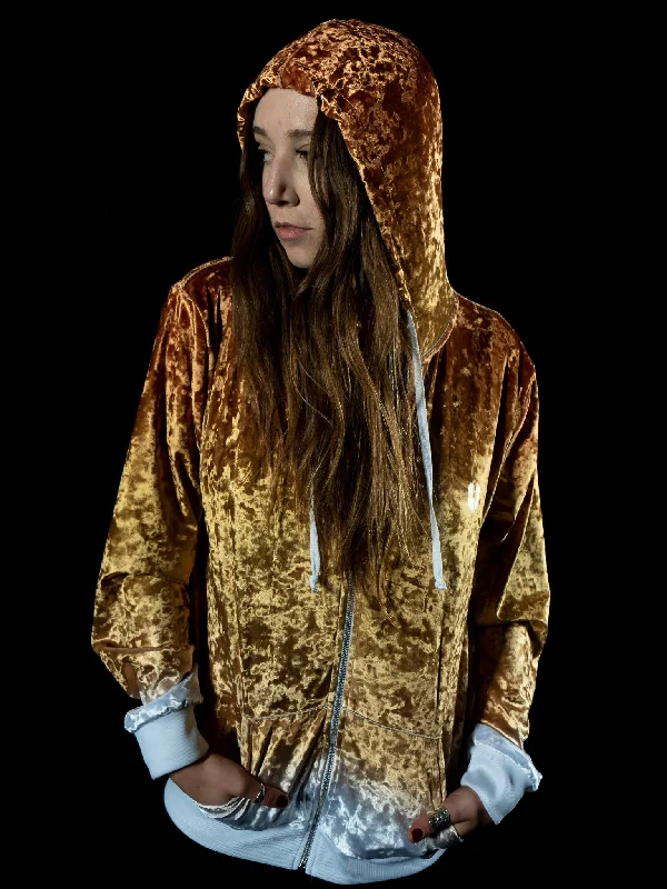 hoodie with minimal stitching -Bronze Unisex Crushed Velvet Zip-Up