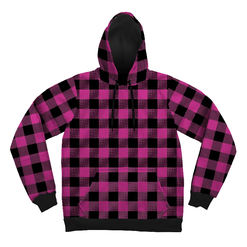 hoodie with athleisure vibes -Neon Pink Black Plaid