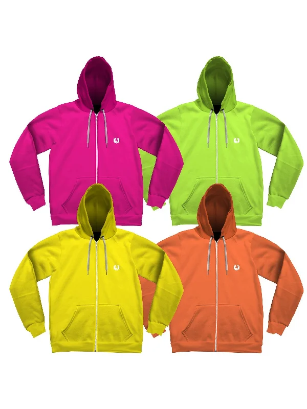 hoodie with fun graphic prints -Neon Unisex Zip-Up Hoodies