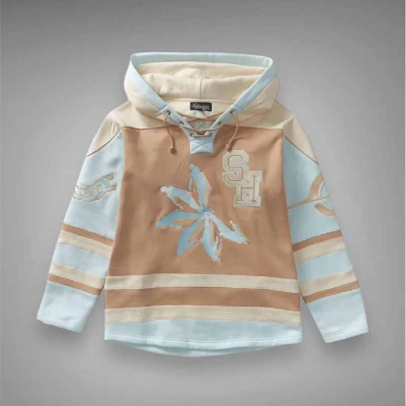 hoodie for layering with jackets -Sugarhill Pressure Hockey Hoodie Tan Baby Blue