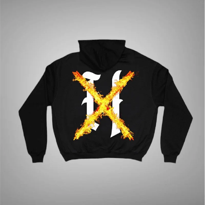 hoodie with vibrant prints -XHostile flame hoodie Black orange