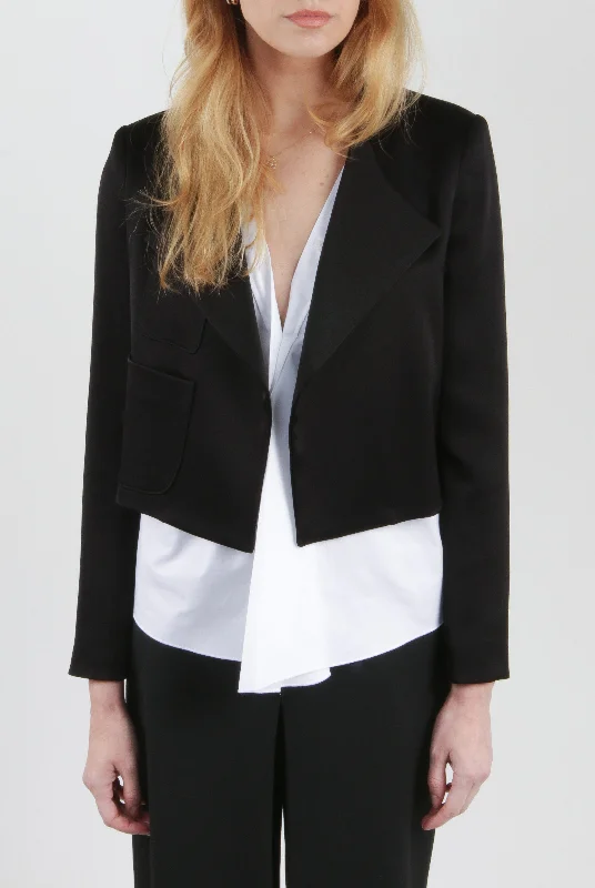 classic wool jacket-Amilia Black Satin Jacket