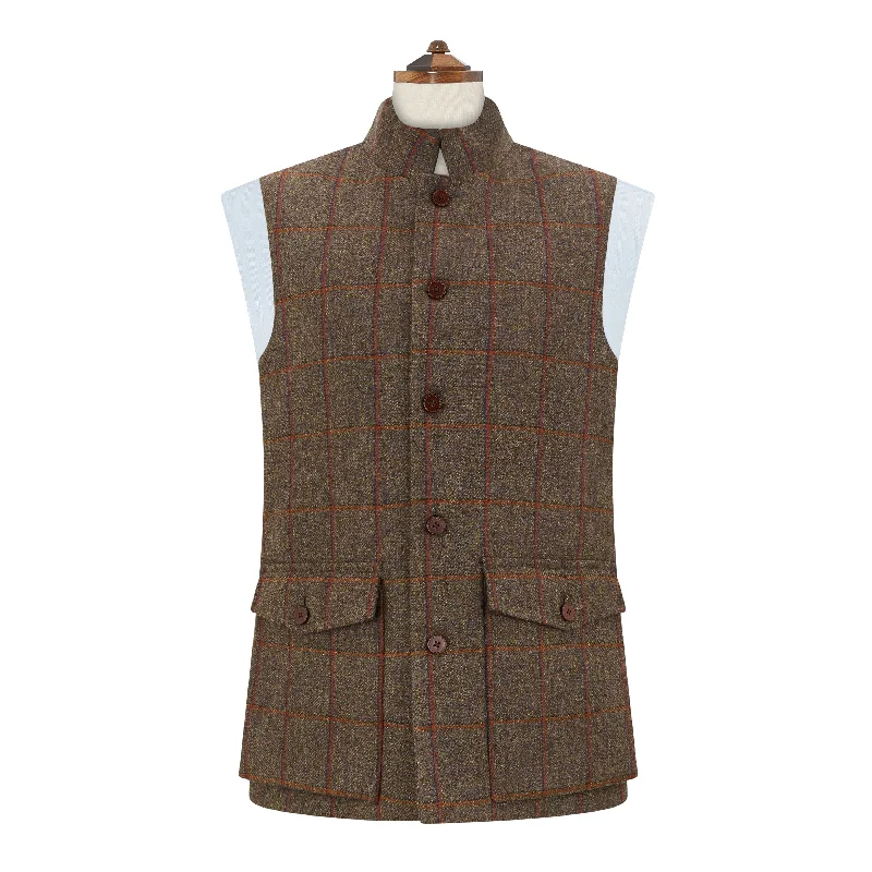 black quilted jacket for men-Arthur Green Rust Check Tweed Gilet